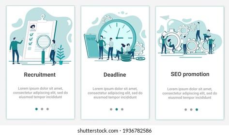 A set of UI and UX interfaces for smartphone screens.Features of adaptive design.The theme of the Deadline and CEO promotion.Flat vector illustration.