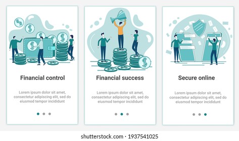 A set of UI and UX interfaces for smartphone screens.Features of adaptive design.The topic of Safe financial transactions and communication.Flat vector illustration.