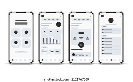 Set UI UX Wireframes and 3d realistic smartphones  GUI screens any app flat design template for mobile apps  responsive website application wireframes  Web design UI kit 