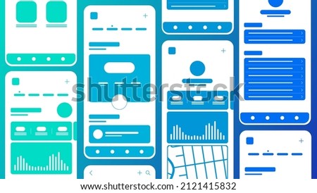 Set of UI UX Wireframes, GUI screens any app flat design template for mobile apps, responsive website application wireframes. Web design UI kit.