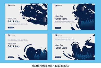 Set of UI web page design templates for nature or travel concept at night scenery. Modern vector illustration concepts for website and mobile website development.