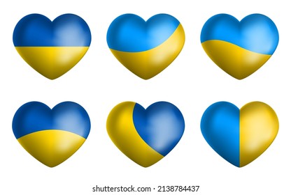 Set of Ukraine flag icon in the shape of heart. Vector illustration. Eps 10.