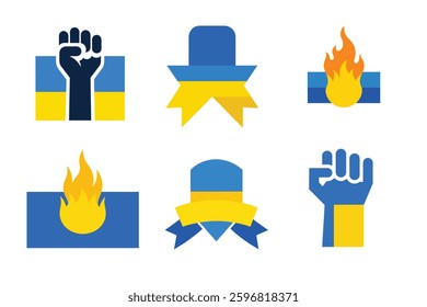 Set Ukraine flag. Flag of Ukraine. National symbol. Square, round and heart shape. Ukrainian flag symbol.