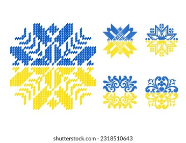 Set - Ukraine-Ornament. - Pixel Art. Abstrakte ukrainische Flagge. Vektorgrafik.