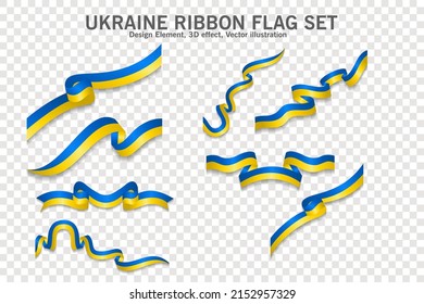 Set of Ukraine Ribbon flags, design element. 3D on a transparent background. vector illustration