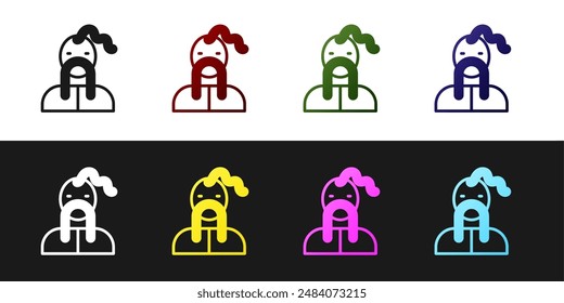 Conjunto de icono de cosaco ucraniano aislado sobre fondo blanco y negro.  Vector