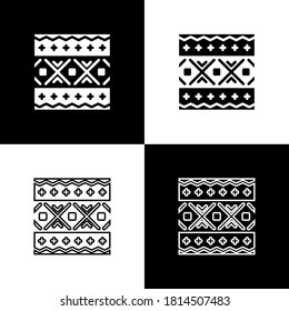 Set Ukrainian ethnic pattern for embroidery icon isolated on black and white background. Traditional folk art knitted embroidery pattern. Vector.