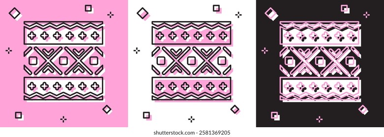 Set Ukrainian ethnic pattern for embroidery icon isolated on pink and white, black background. Traditional folk art knitted embroidery pattern.  Vector