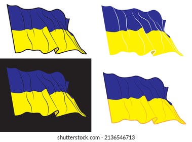 Set of The Ukrainian flag flutters in isolate on a white background. Vector illustration.