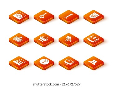 Set Ukrainian house, Garden pitchfork, Wicker fence, Varenyky bowl, Monument to founders of Kiev, Branch viburnum, footwear and Embroidered shirt icon. Vector