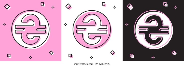 Set Ukrainian hryvnia icon isolated on pink and white, black background.  Vector