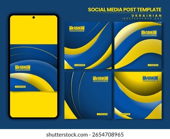 Set der ukrainischen Unabhängigkeitstag Post Kampagne Design in Karussell. blau-gelber Hintergrund für Ukraine National Tag Vorlage