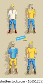 set Ukrainian man in fashion clothes isolated on light background vector illustration eps 10