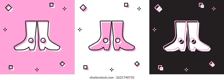 Set Ukrainian national footwear icon isolated on pink and white, black background. Traditional ethnic boots.  Vector
