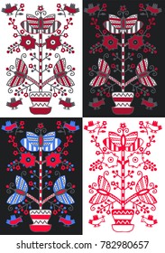 Set Ukrainian and Polish traditional folk ornament "Tree of Life".