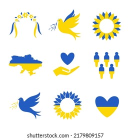 Set of ukrainian symbols isolated on white background. Cut out vector illustration