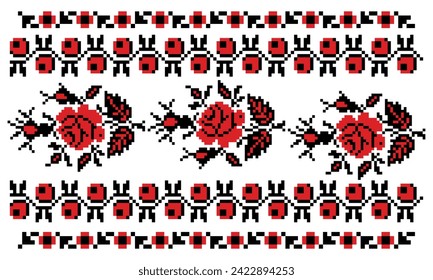 Set Ukrainian traditional embroidery of flowers