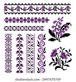 Set of Ukrainian traditional embroidery with flowers