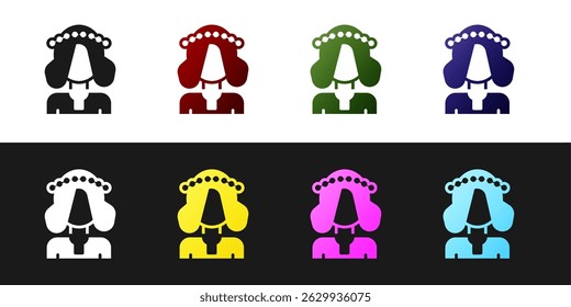 Set Ukrainian woman in traditional clothes icon isolated on black and white background.  Vector