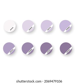 Set of ultra violet and lavender swatches. Color of the year 2018 for fashion industry. Big vector colors palette on striped background. Inspirational swatches for seasonal backgrounds, projects.