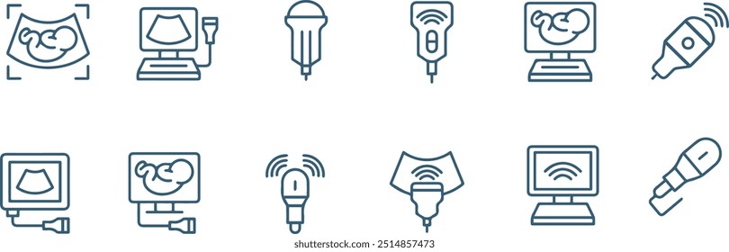 Satz von Ultraschall-Ikone, Vektordesign, Krankenhaus