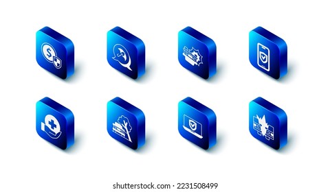 Set Umbrella, Car accident, Insurance online, damaged by fallen tree, Life insurance and Money with shield icon. Vector