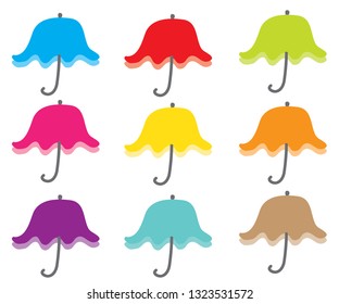 Set umbrella doodle on white background.