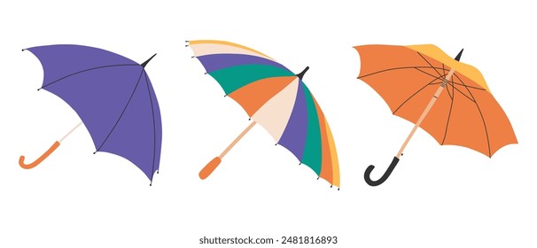 Set of Umbrella in flat style isolated on white background. Umbrella season. Hand drawn open umbrella. Vector illustration.