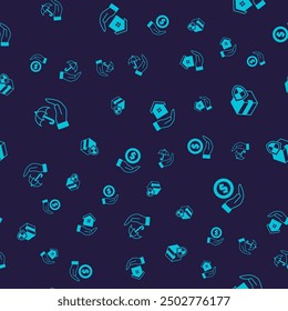 Set Umbrella in hand, Delivery security with shield, House and Money on seamless pattern. Vector