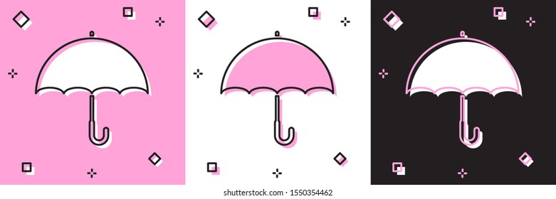 Set Umbrella icon isolated on pink and white, black background.  Vector Illustration