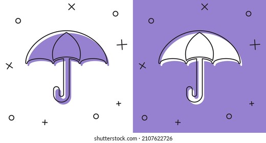 Set Umbrella icon isolated on white and purple background. Insurance concept. Waterproof icon. Protection, safety, security concept.  Vector