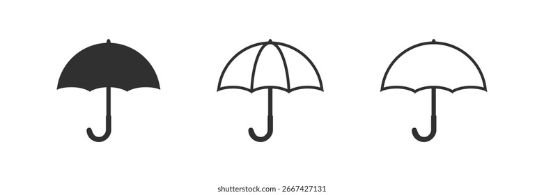 Set of umbrella icon. Umberella in different styles, solid silhouette, detailed outline, and simple line umbrella