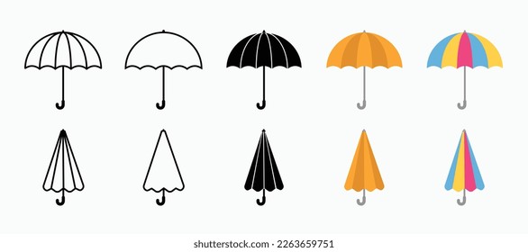 Set of umbrella icons. folded umbrella icon set