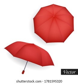 Set umbrella isolated on a white background. Сollection icons. Red umbrellas in realistic style. Vector illustration 3D. Design elements.