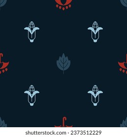 Set Umbrella and rain drops, Leaf and Corn on seamless pattern. Vector