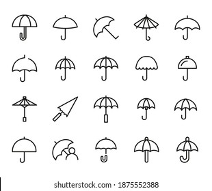 Set of umbrella related vector line icons. Premium linear symbols pack. Vector illustration isolated on a white background. Web symbols for web sites and mobile app. Trendy design.