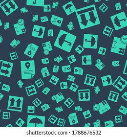 Set Umbrella, This side up, Document tracking marker system and Cardboard box and fast time on seamless pattern. Vector