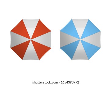 Set of umbrella top view isolated on white background. Vector illustration. Eps 10.