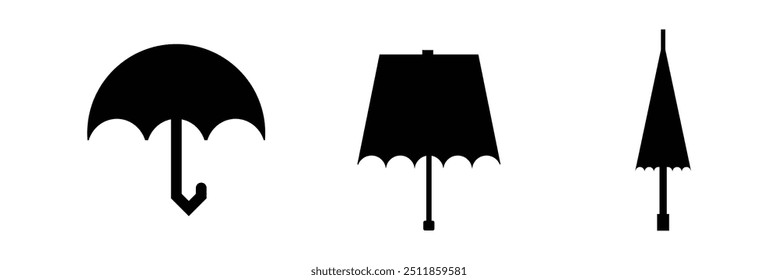 conjunto de guarda-chuva vetor silhueta no fundo branco eps 10.