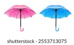 Set of umbrellas in blue and pink. Cute vector watercolor illustration for kids design, weather