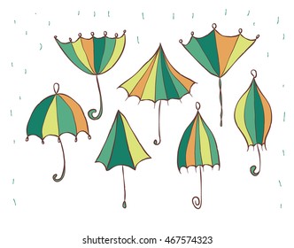 set of umbrellas. different variations. vector illustration isolated on white background