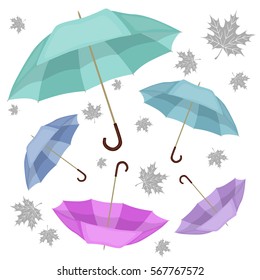 Set of umbrellas on a white background. Maple leaves.