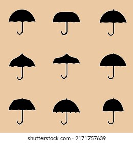 Set of umbrellas and parasols . Equipment to protect from rain. Isolated on body color background