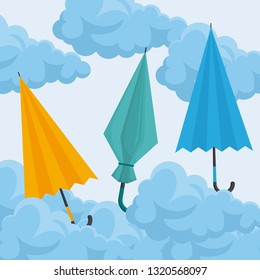 set of umbrellas in the sky