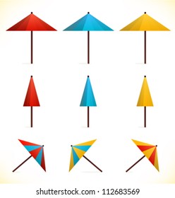 Set of umbrellas. Sunshades. Parasols. Multicolor icons for web pages, games, presentations