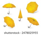 Set of umbrellas. Umbrella icon vector set. Set of yellow color umbrella illustrations. Yellow isolated and realistic umbrella.