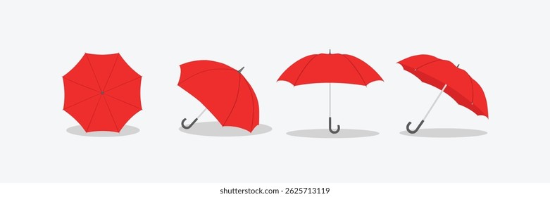 Set of umbrellas. Umbrella icon vector set. Set of yellow, red, blue and black colour umbrella illustrations. Yellow, red, blue and black isolated and realistic umbrella.