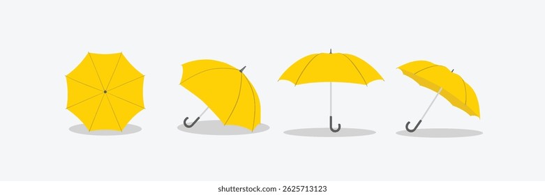Set of umbrellas. Umbrella icon vector set. Set of yellow, red, blue and black colour umbrella illustrations. Yellow, red, blue and black isolated and realistic umbrella.