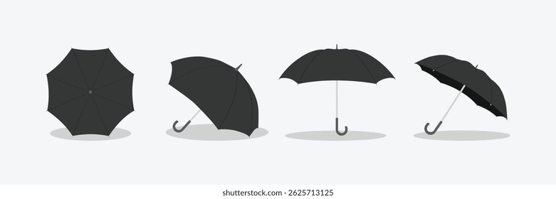 Set of umbrellas. Umbrella icon vector set. Set of yellow, red, blue and black colour umbrella illustrations. Yellow, red, blue and black isolated and realistic umbrella.