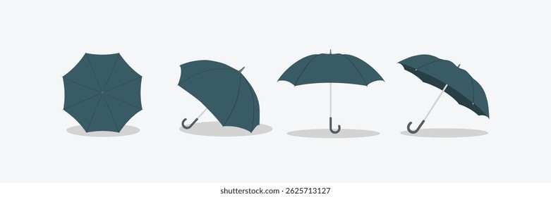 Set of umbrellas. Umbrella icon vector set. Set of yellow, red, blue and black colour umbrella illustrations. Yellow, red, blue and black isolated and realistic umbrella.